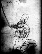 comic style villain katan sword